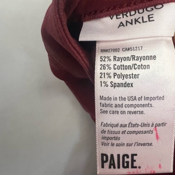 Paige Verdugo Luxe Coating Ankle Jeans Red - Looks like Leather! - Picture 9 of 9